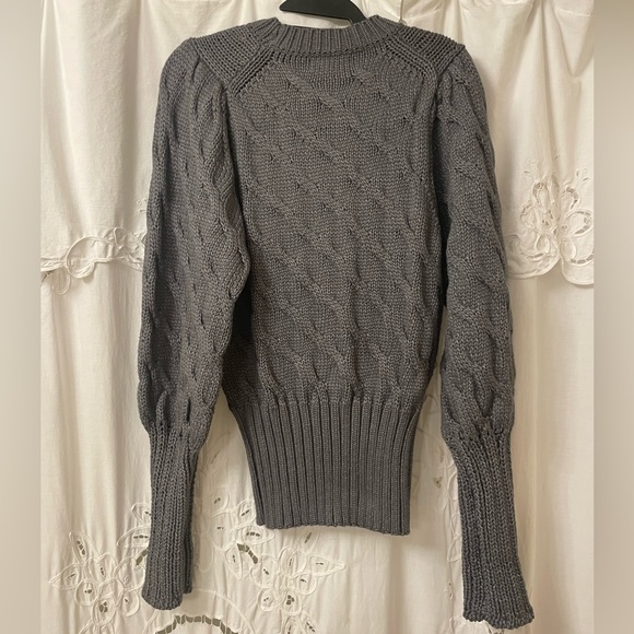 Nordstrom 4SI3NNA Drea Cable Knit Gray Sweater, Bishop Sleeves - Picture 12 of 14